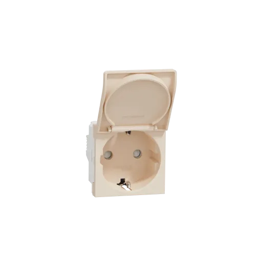 Розетка со шторками и крышкой, бежевый, 2 модуля, Unica New Schneider NU303744TA