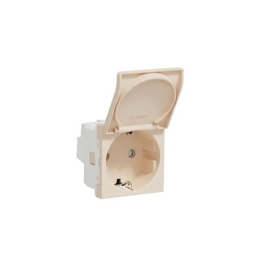 Розетка со шторками и крышкой, бежевый, 2 модуля, Unica New Schneider NU303744TA
