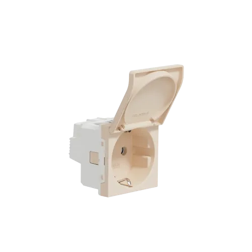 Розетка со шторками и крышкой, бежевый, 2 модуля, Unica New Schneider NU303744TA