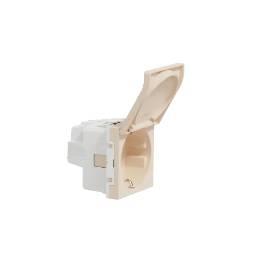 Розетка со шторками и крышкой, бежевый, 2 модуля, Unica New Schneider NU303744TA