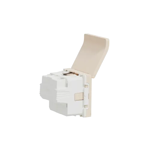 Розетка со шторками и крышкой, бежевый, 2 модуля, Unica New Schneider NU303744TA