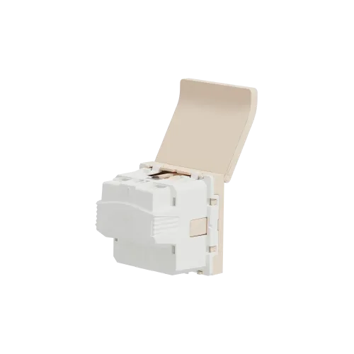 Розетка со шторками и крышкой, бежевый, 2 модуля, Unica New Schneider NU303744TA