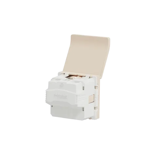 Розетка со шторками и крышкой, бежевый, 2 модуля, Unica New Schneider NU303744TA