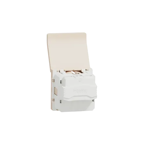 Розетка со шторками и крышкой, бежевый, 2 модуля, Unica New Schneider NU303744TA