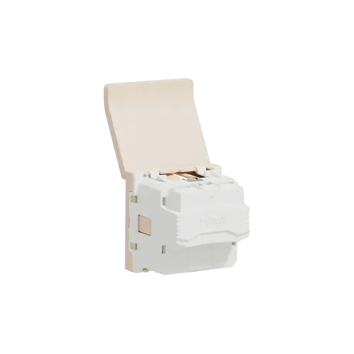 Розетка со шторками и крышкой, бежевый, 2 модуля, Unica New Schneider NU303744TA