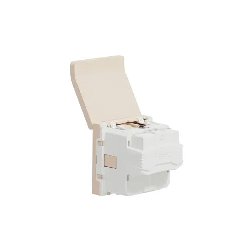 Розетка со шторками и крышкой, бежевый, 2 модуля, Unica New Schneider NU303744TA
