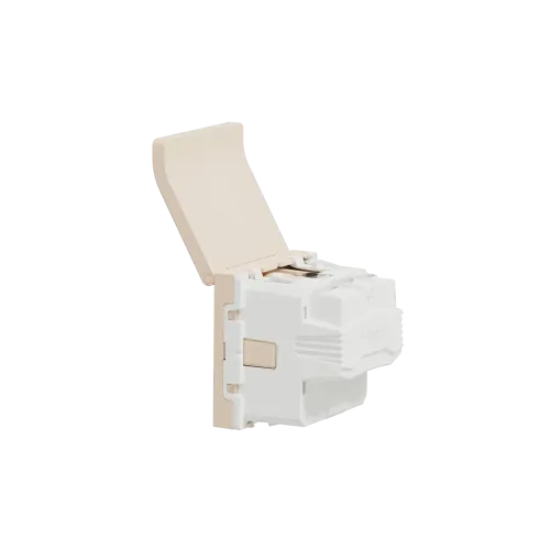 Розетка со шторками и крышкой, бежевый, 2 модуля, Unica New Schneider NU303744TA