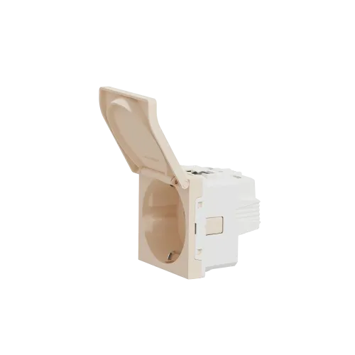 Розетка со шторками и крышкой, бежевый, 2 модуля, Unica New Schneider NU303744TA