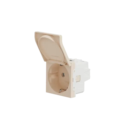 Розетка со шторками и крышкой, бежевый, 2 модуля, Unica New Schneider NU303744TA