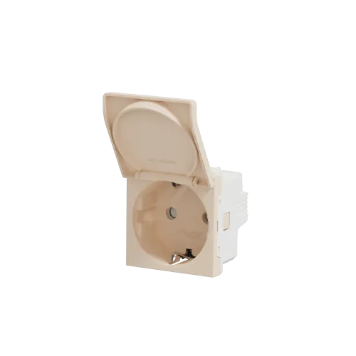 Розетка со шторками и крышкой, бежевый, 2 модуля, Unica New Schneider NU303744TA