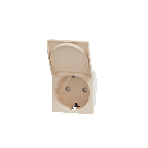 Розетка со шторками и крышкой, бежевый, 2 модуля, Unica New Schneider NU303744TA