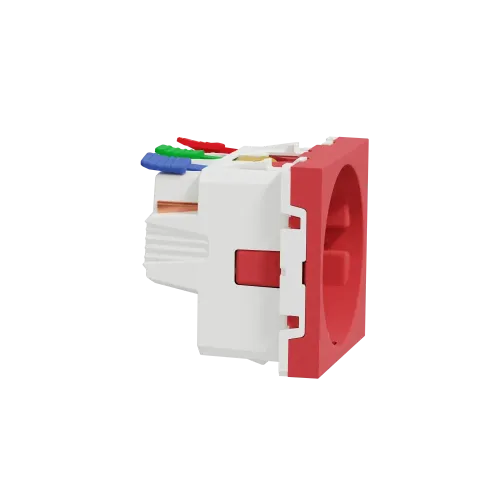 Розетка с заземлением и шторками, красный, 2 модуля, Unica New Schneider NU305703