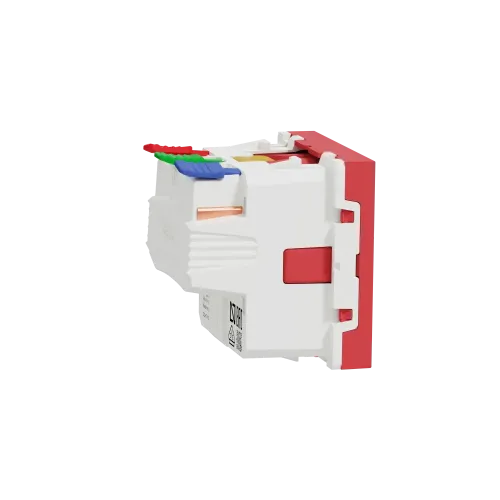 Розетка с заземлением и шторками, красный, 2 модуля, Unica New Schneider NU305703
