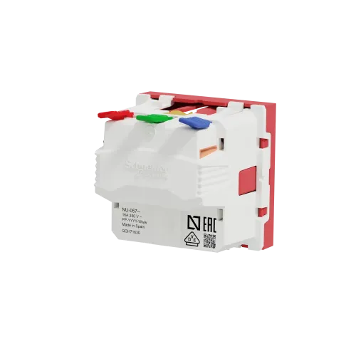 Розетка с заземлением и шторками, красный, 2 модуля, Unica New Schneider NU305703