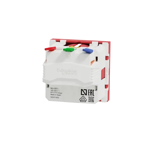 Розетка с заземлением и шторками, красный, 2 модуля, Unica New Schneider NU305703