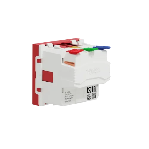 Розетка с заземлением и шторками, красный, 2 модуля, Unica New Schneider NU305703