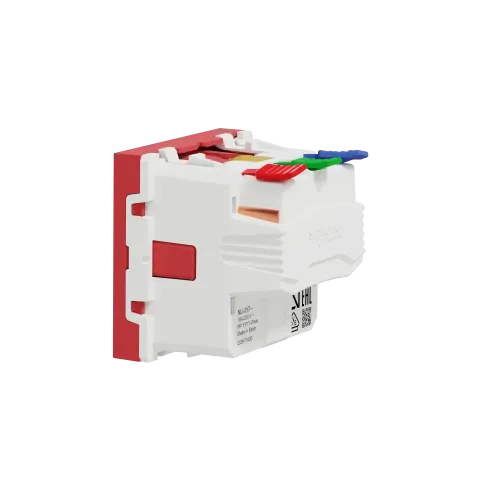 Розетка с заземлением и шторками, красный, 2 модуля, Unica New Schneider NU305703