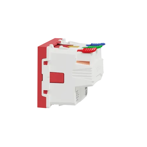 Розетка с заземлением и шторками, красный, 2 модуля, Unica New Schneider NU305703