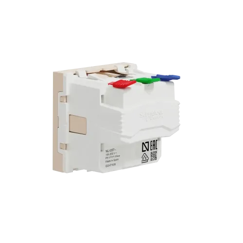 Розетка с заземлением, самозажимные клеммы, бежевый, 2 модуля, Unica New Schneider NU305744