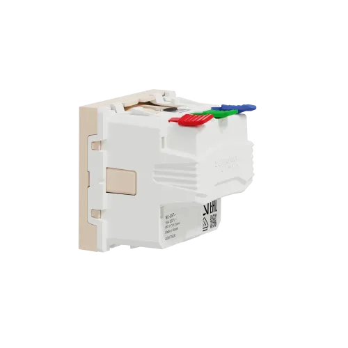 Розетка с заземлением, самозажимные клеммы, бежевый, 2 модуля, Unica New Schneider NU305744