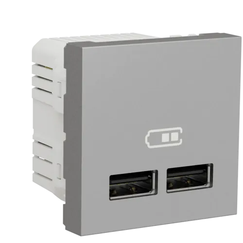 Розетка USB для зарядки, двойная, алюминий, 2 модуля, Unica New Schneider NU341830