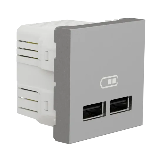 Розетка USB для зарядки, двойная, алюминий, 2 модуля, Unica New Schneider NU341830