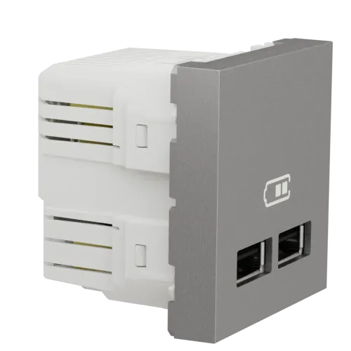 Розетка USB для зарядки, двойная, алюминий, 2 модуля, Unica New Schneider NU341830