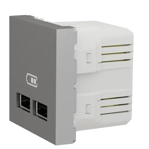 Розетка USB для зарядки, двойная, алюминий, 2 модуля, Unica New Schneider NU341830