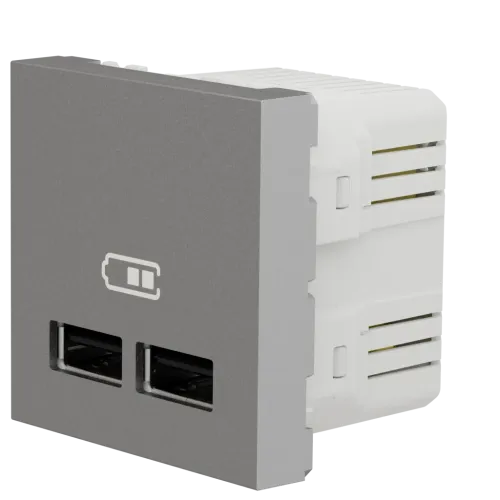 Розетка USB для зарядки, двойная, алюминий, 2 модуля, Unica New Schneider NU341830