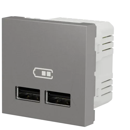 Розетка USB для зарядки, двойная, алюминий, 2 модуля, Unica New Schneider NU341830