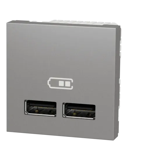 Розетка USB для зарядки, двойная, алюминий, 2 модуля, Unica New Schneider NU341830