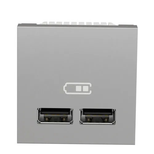 Розетка USB для зарядки, двойная, алюминий, 2 модуля, Unica New Schneider NU341830