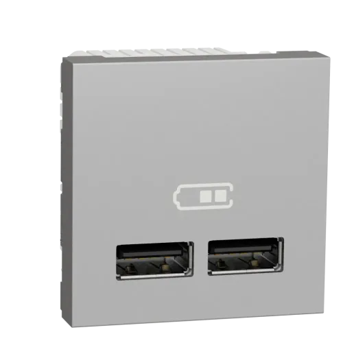 Розетка USB для зарядки, двойная, алюминий, 2 модуля, Unica New Schneider NU341830