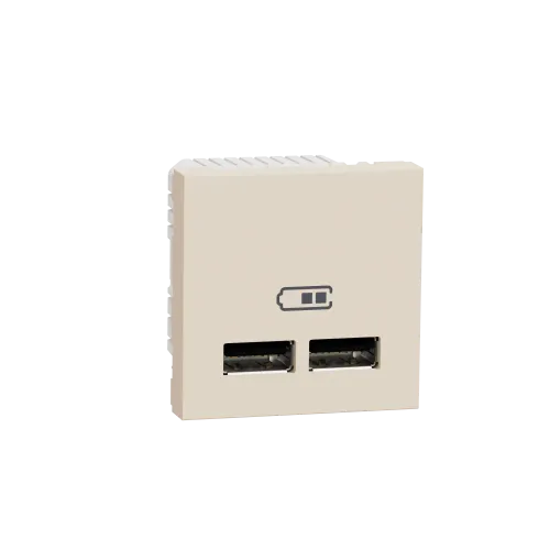 Розетка USB для зарядки, двойная, бежевый, 2 модуля, Unica New Schneider NU341844