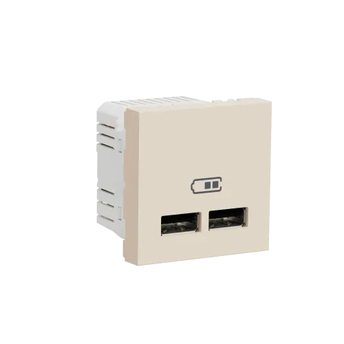 Розетка USB для зарядки, двойная, бежевый, 2 модуля, Unica New Schneider NU341844