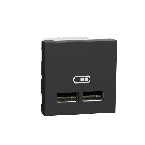 Розетка USB для зарядки, двойная, антрацит, 2 модуля, Unica New Schneider NU341854