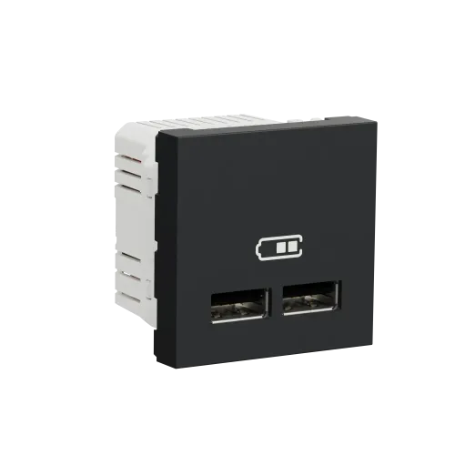 Розетка USB для зарядки, двойная, антрацит, 2 модуля, Unica New Schneider NU341854