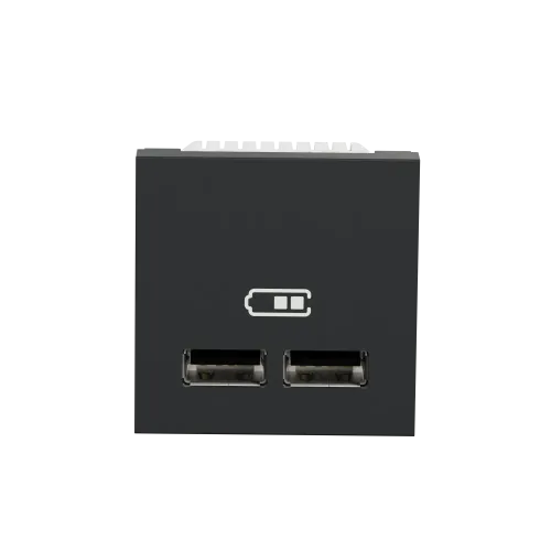 Розетка USB для зарядки, двойная, антрацит, 2 модуля, Unica New Schneider NU341854
