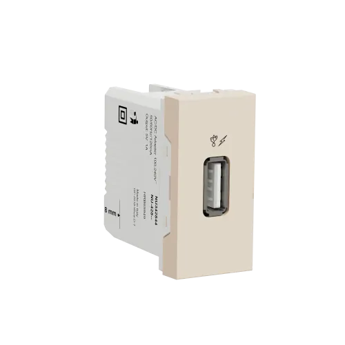 Розетка USB для зарядки, бежевый, 1 модуль, Unica New Schneider NU342844