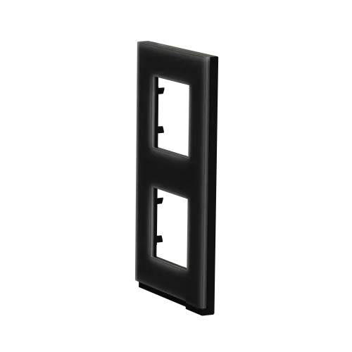 2 постовая рамка вертикальная Unica Pure черное стекло, Unica New Schneider NU6004V86