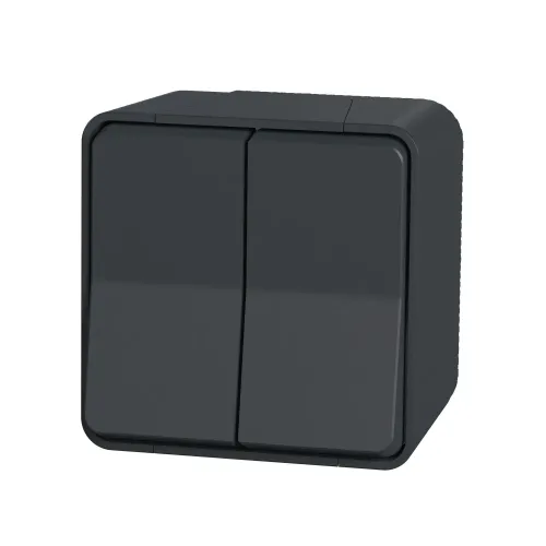 Двухклавишный переключатель накладной IP55, черный, Mureva Styl Schneider MUR35022