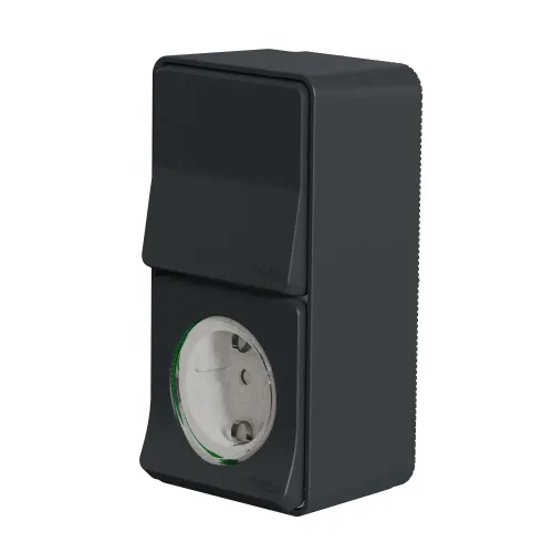 Блок из розетки 220В и переключателя, накладной IP55, черный, Mureva Styl Schneider MUR36024