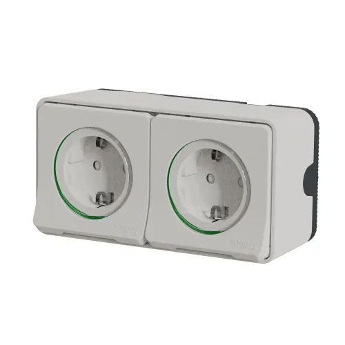 Блок электрических розеток 2х220В, накладной IP55, белый, Mureva Styl Schneider MUR39035