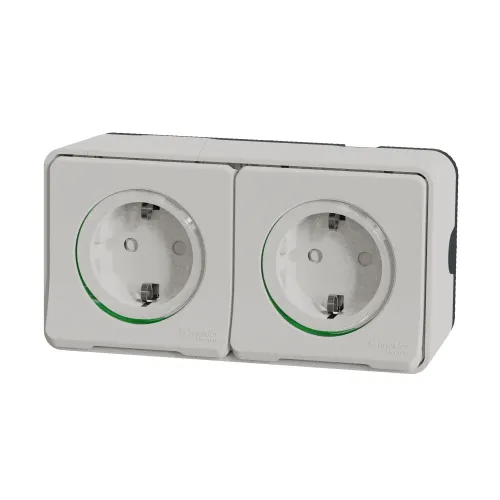 Блок электрических розеток 2х220В, накладной IP55, белый, Mureva Styl Schneider MUR39035