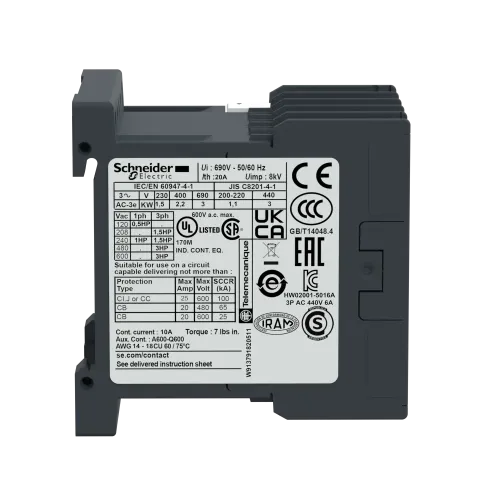 Контактор 9 A, катушка 220В AC, 3 полюса, LC1K0910M7 Schneider Electric