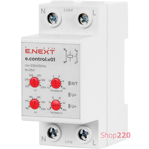 Реле контроля напряжения однофазное 25А, e.control.v01 Enext p0690006