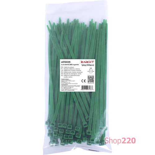 Кабельная стяжка 280мм х 4мм, зеленый, e.ct.stand.280.4.green Enext s015029
