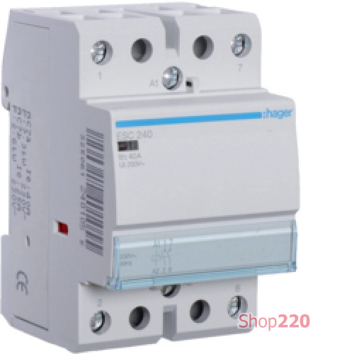 Контактор 40 А 2 полюса, катушка 220 В, 2но, Hager ESC240