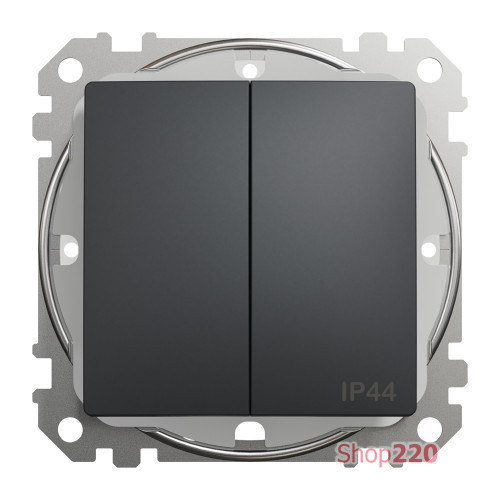 Выключатель 2-клавишный влагозащищенный IP44, черный, Sedna Design SDD214105