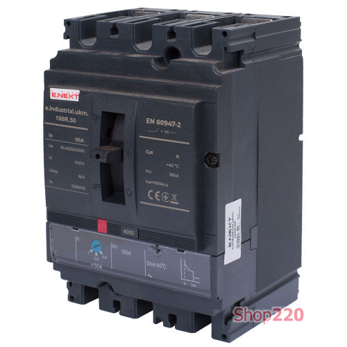 Силовой автоматический выключатель с регулировкой 50А, 3р, e.industrial.ukm.100R.50 ENEXT i091002